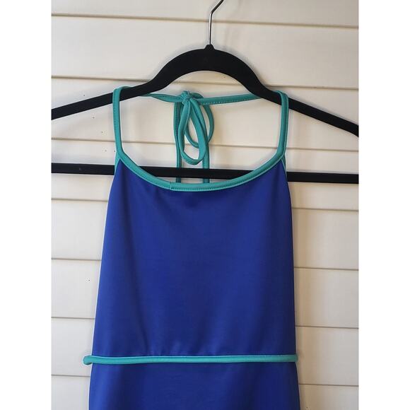 Blue and Turquoise Y2k Body Con Halter Mini Dress XS Teal Contrasting Trim - Picture 3 of 9